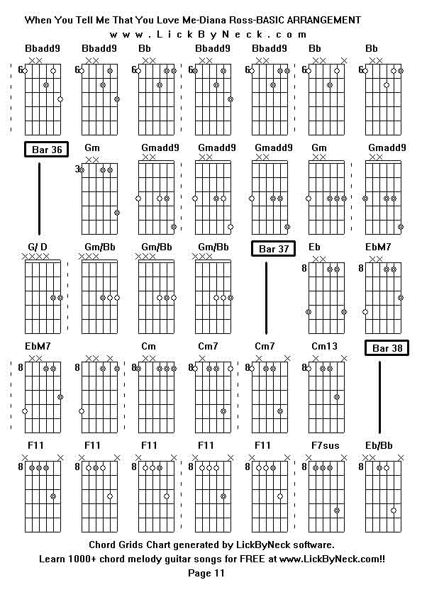 Chord Grids Chart of chord melody fingerstyle guitar song-When You Tell Me That You Love Me-Diana Ross-BASIC ARRANGEMENT,generated by LickByNeck software.